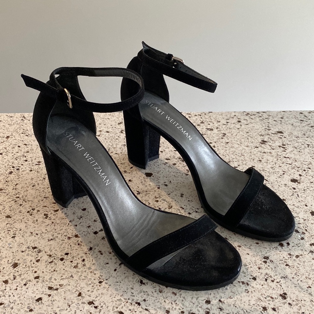 Stuart Weitzman Black Suede Sandals ‘Nearly Nude’